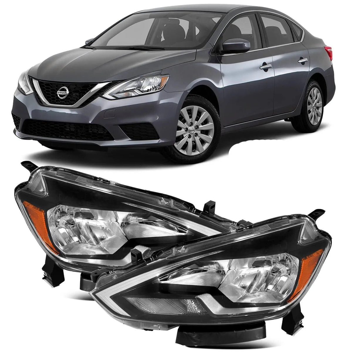 Headlights Headlamps Assembly w/o Bulbs for 2016-2018 Nissan Sentra