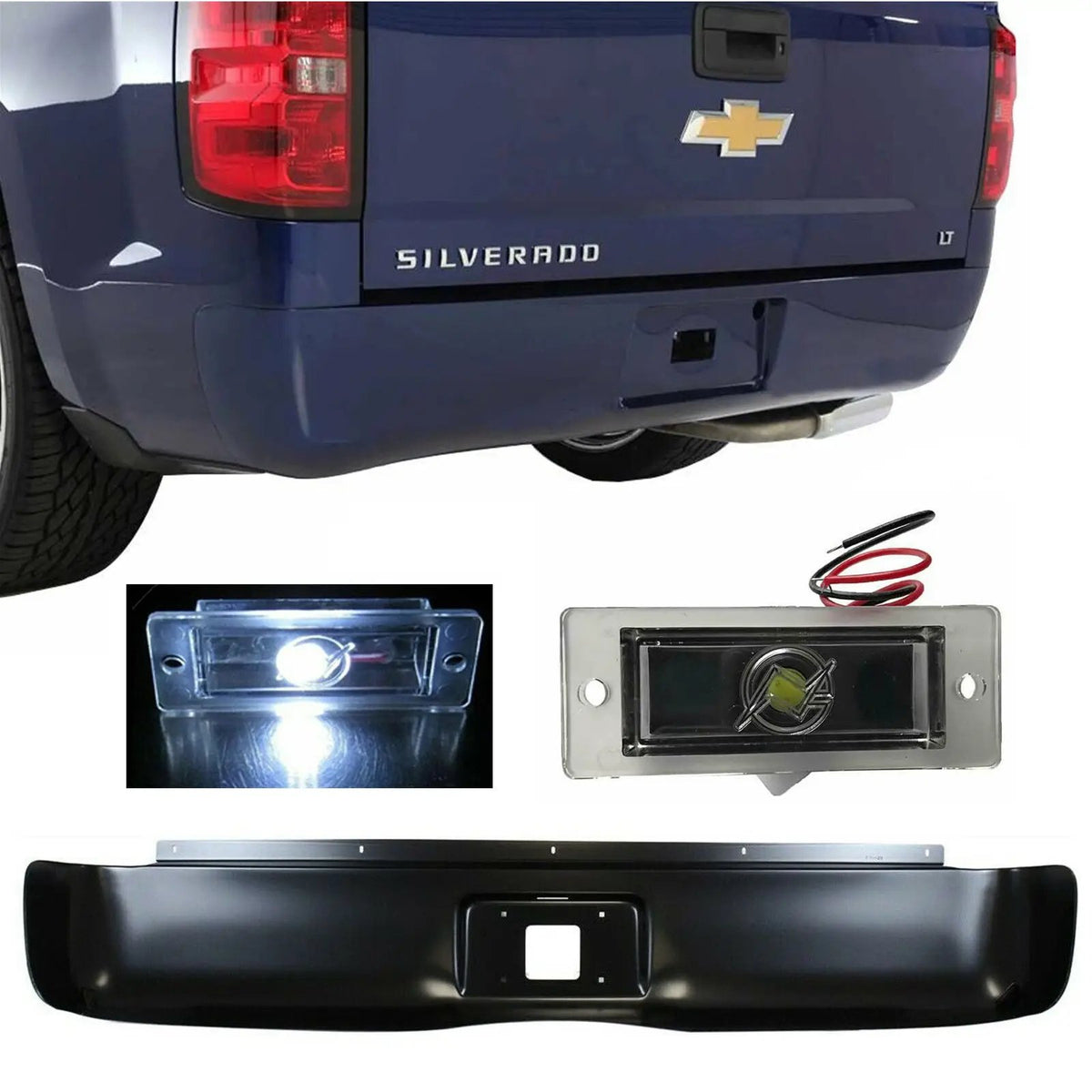 Rear Bumper Roll Pan w/LED License Lamp for 2007-2013 Silverado 1500