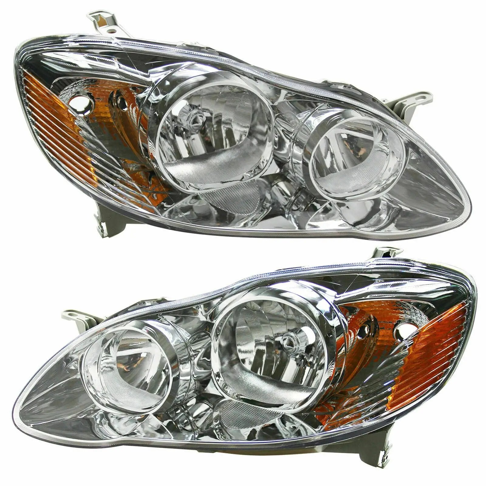 Headlights Assembly Headlamps Chrome Housing for 2003-2008 Toyota Corolla