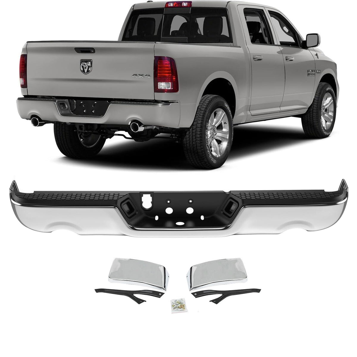 Rear Step Bumper Assembly for 09-18 Dodge RAM 1500 With Dual Exhaust