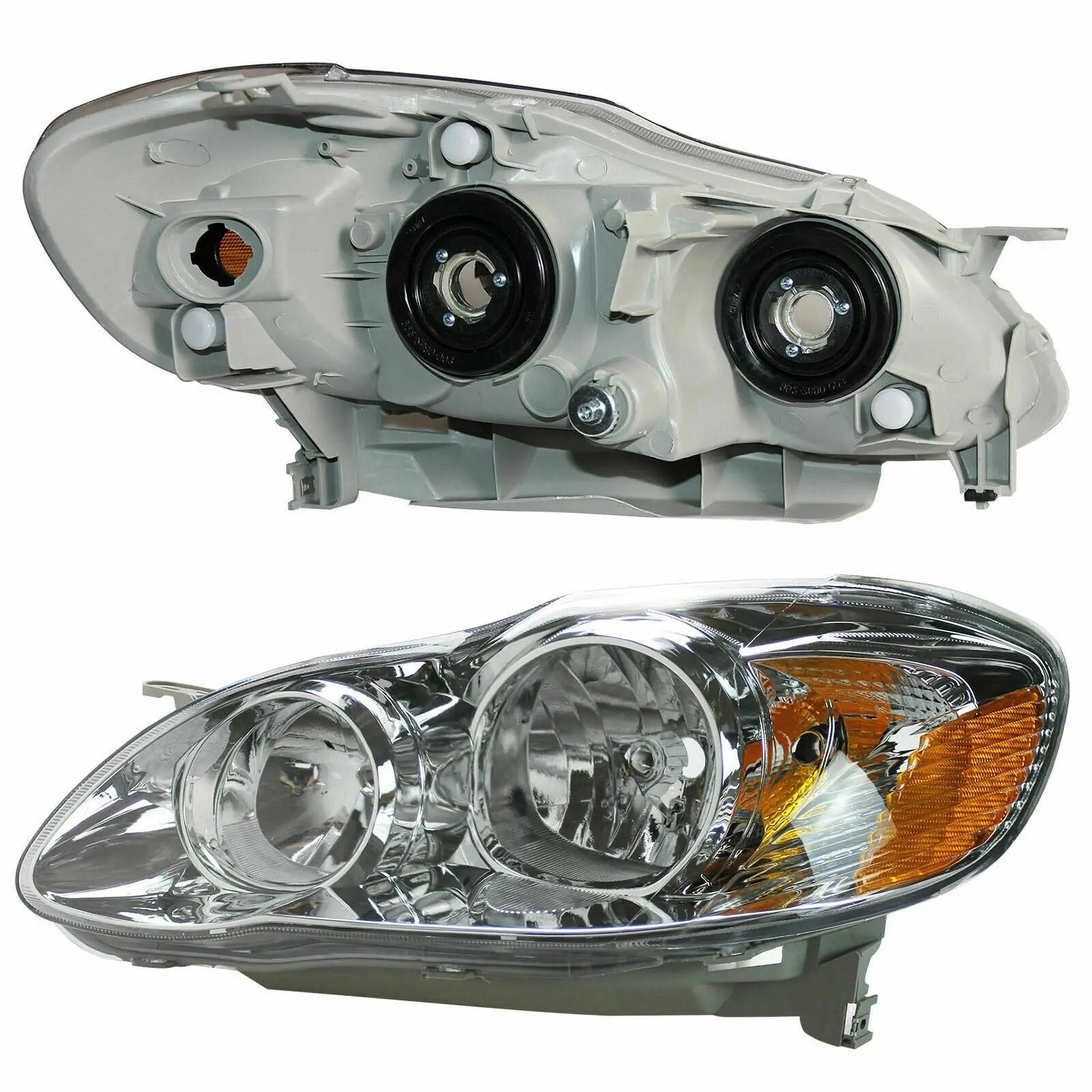 Headlights Assembly Headlamps Chrome Housing for 2003-2008 Toyota Corolla