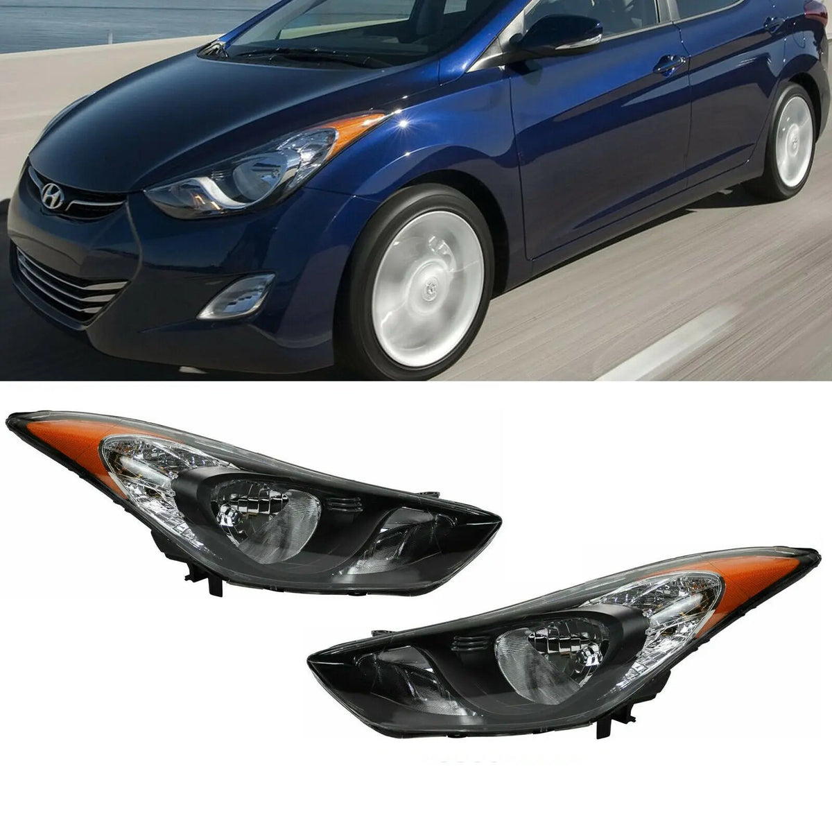 Halogen Headlights Assembly Headlamps for 2011-2013 Hyundai Elantra
